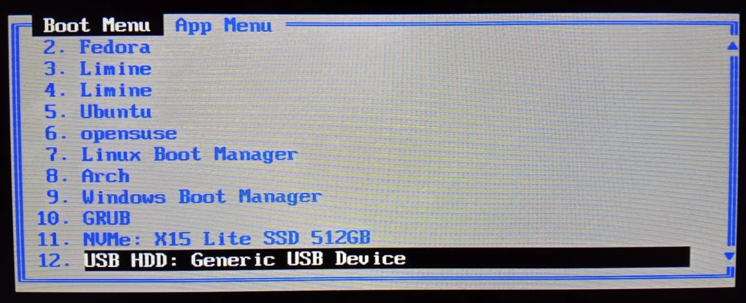 Opções de boot com tecla f12